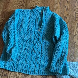 Aran Crafts Teal Cable Knit Women's Sweater